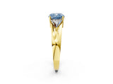 Yellow gold Three-Stone Fancy Blue Cushion Cut Cut Diamond Ring with Trillion Side Stones on a Split Shank Band_2