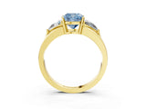 Yellow gold Three-Stone Fancy Blue Cushion Cut Cut Diamond Ring with Trillion Side Stones on a Split Shank Band_3