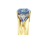 Yellow gold Three-Stone Fancy Blue Cushion Cut Cut Diamond Ring with Trillion Side Stones on a Split Shank Band_5