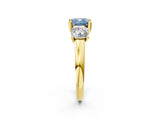Yellow gold Three-Stone Fancy Blue Cushion Cut Cut Solitaire Ring with Classic Prong Setting_2