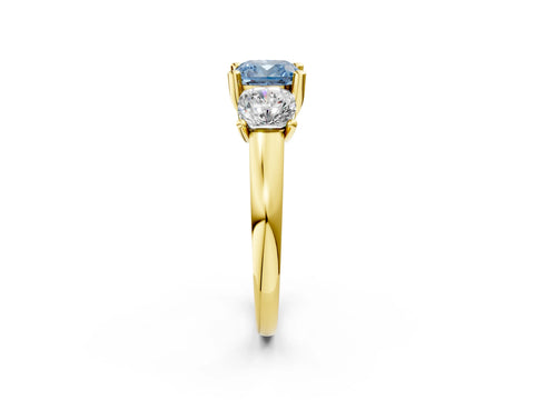 Yellow gold Three-Stone Fancy Blue Cushion Cut Cut Solitaire Ring with Classic Prong Setting_2