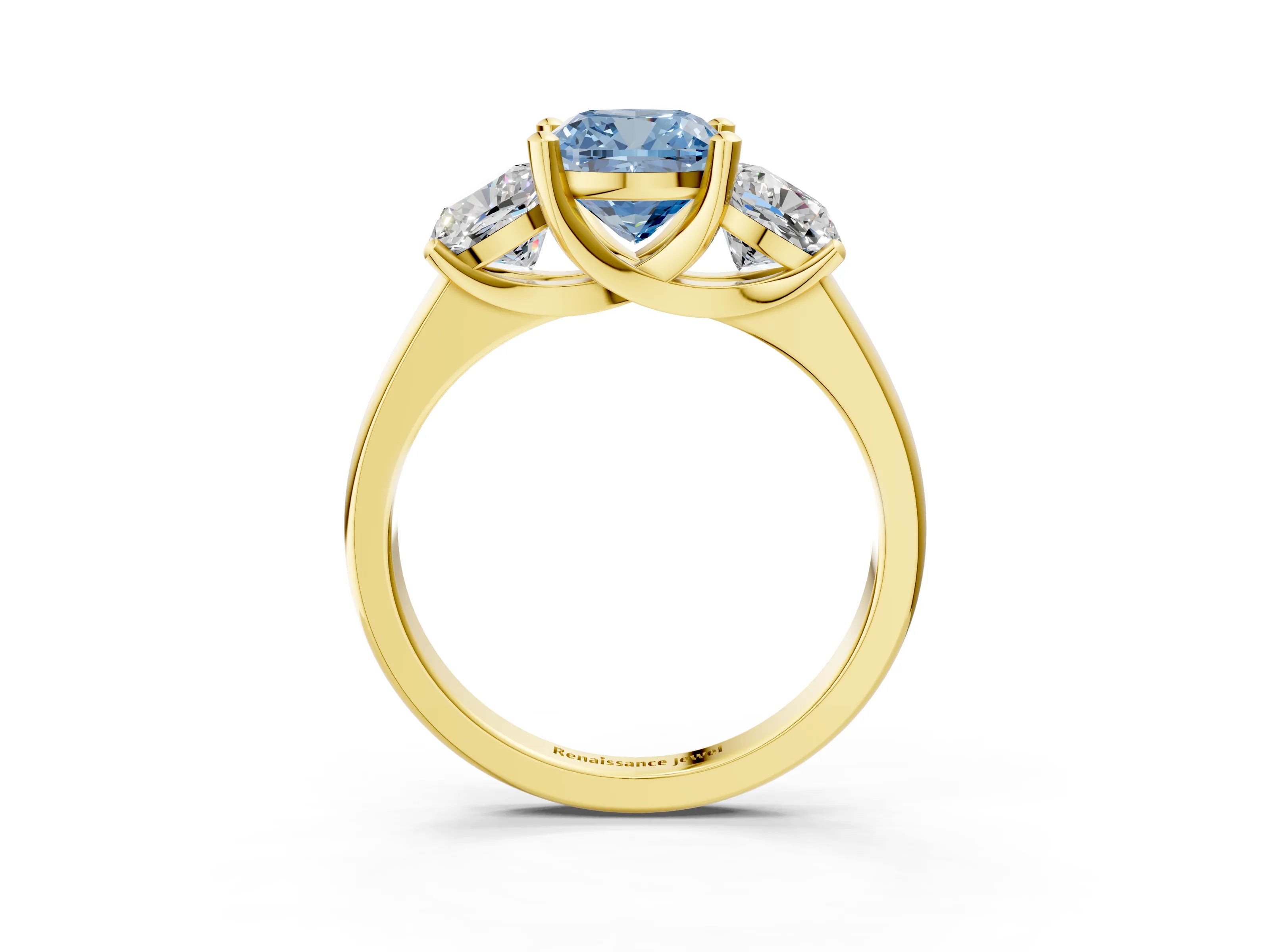 Yellow gold Three-Stone Fancy Blue Cushion Cut Cut Solitaire Ring with Classic Prong Setting_3