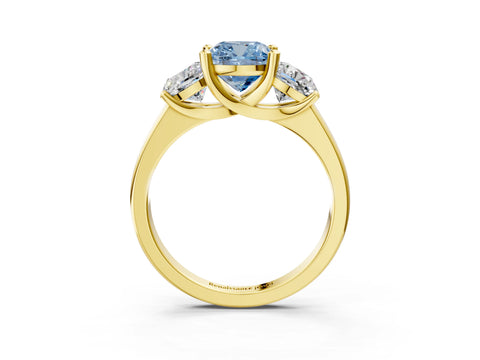 Yellow gold Three-Stone Fancy Blue Cushion Cut Cut Solitaire Ring with Classic Prong Setting_3