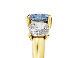 Yellow gold Three-Stone Fancy Blue Cushion Cut Cut Solitaire Ring with Classic Prong Setting_5