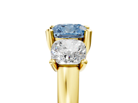 Yellow gold Three-Stone Fancy Blue Cushion Cut Cut Solitaire Ring with Classic Prong Setting_5