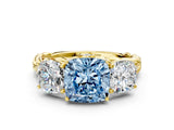 Yellow gold Three-Stone Fancy Blue Cushion Cut Diamond Braided Band Ring with Four-Prong Setting_36
