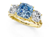 Yellow gold Three-Stone Fancy Blue Cushion Cut Diamond Braided Band Ring with Four-Prong Setting_37