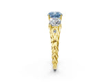 Yellow gold Three-Stone Fancy Blue Cushion Cut Diamond Braided Band Ring with Four-Prong Setting_38