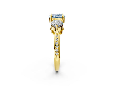 Yellow gold Three-Stone Fancy Blue Cushion Cut Diamond Channel Set Engagement Ring with Prong Setting_14