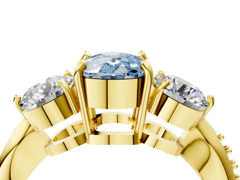 Yellow gold Three-Stone Fancy Blue Cushion Cut Diamond Channel Set Engagement Ring with Prong Setting_16