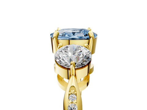Yellow gold Three-Stone Fancy Blue Cushion Cut Diamond Channel Set Engagement Ring with Prong Setting_17