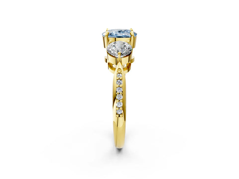 Yellow gold Three-Stone Fancy Blue Cushion Cut Diamond Channel Set Engagement Ring with Prong Setting_2