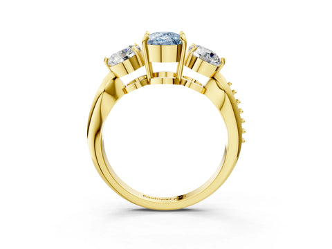 Yellow gold Three-Stone Fancy Blue Cushion Cut Diamond Channel Set Engagement Ring with Prong Setting_3