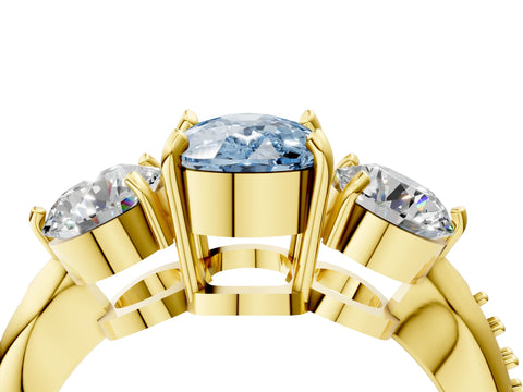 Yellow gold Three-Stone Fancy Blue Cushion Cut Diamond Channel Set Engagement Ring with Prong Setting_4