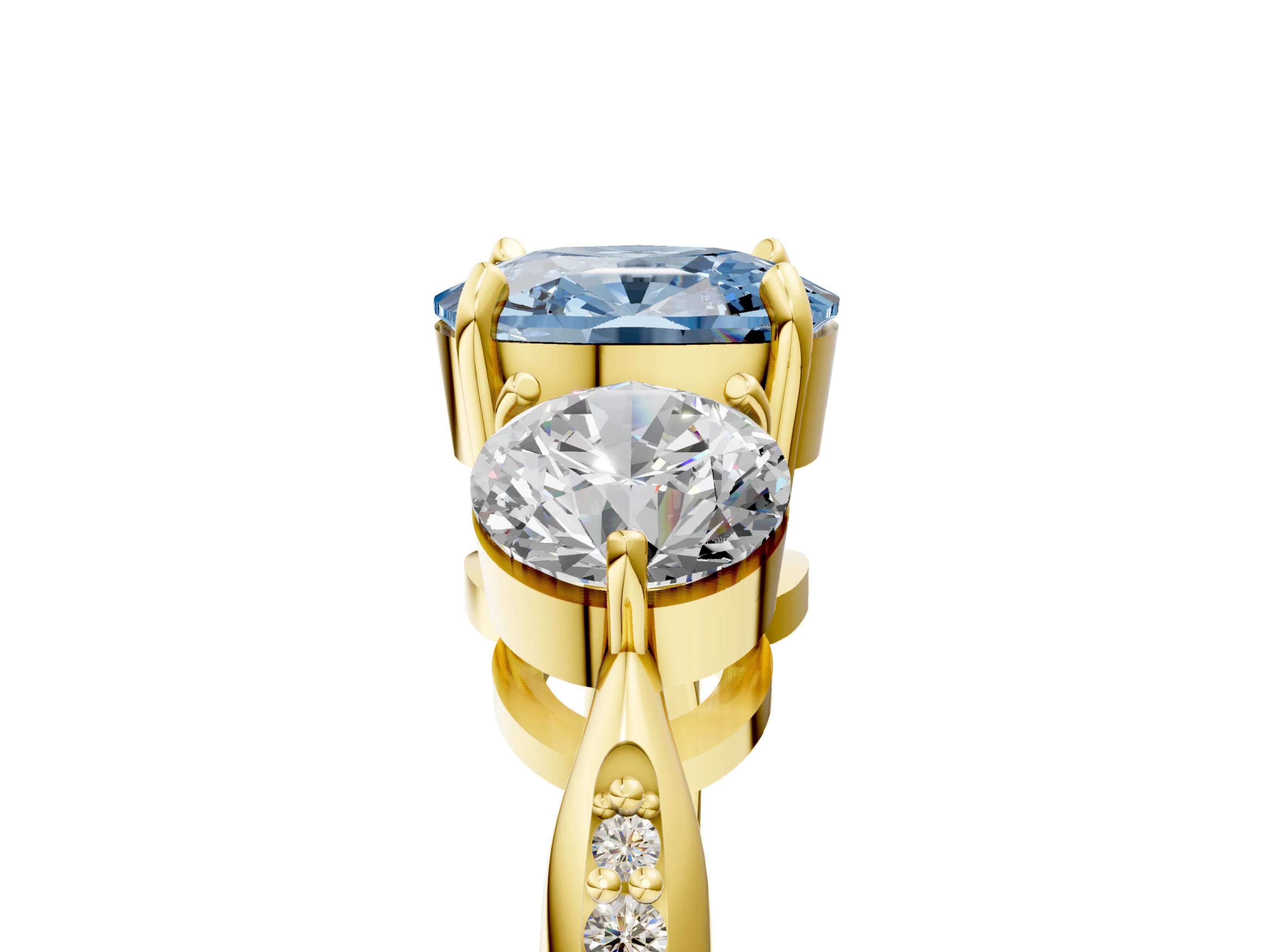 Yellow gold Three-Stone Fancy Blue Cushion Cut Diamond Channel Set Engagement Ring with Prong Setting_5