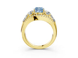 Yellow gold Three-Stone Fancy Blue Cushion Cut Diamond Engagement Ring with Pave Band and Prong Setting_15