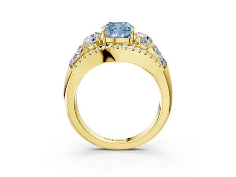 Yellow gold Three-Stone Fancy Blue Cushion Cut Diamond Engagement Ring with Pave Band and Prong Setting_15