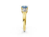 14K Yellow Gold Three-Stone 4.02 Carat Blue VVS2 Cushion Diamond Engagement Ring with Prong Setting