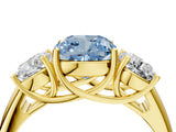 14K Yellow Gold Three-Stone 4.02 Carat Blue VVS2 Cushion Diamond Engagement Ring with Prong Setting
