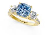 Yellow gold Three-Stone Fancy Blue Cushion  Cut Diamond Pavé Band with Four-Prong Setting_29