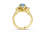 Yellow gold Three-Stone Fancy Blue Cushion  Cut Diamond Pavé Band with Four-Prong Setting_31