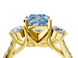 Yellow gold Three-Stone Fancy Blue Cushion  Cut Diamond Pavé Band with Four-Prong Setting_32