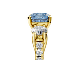 Yellow gold Three-Stone Fancy Blue Cushion  Cut Diamond Pavé Band with Four-Prong Setting_33
