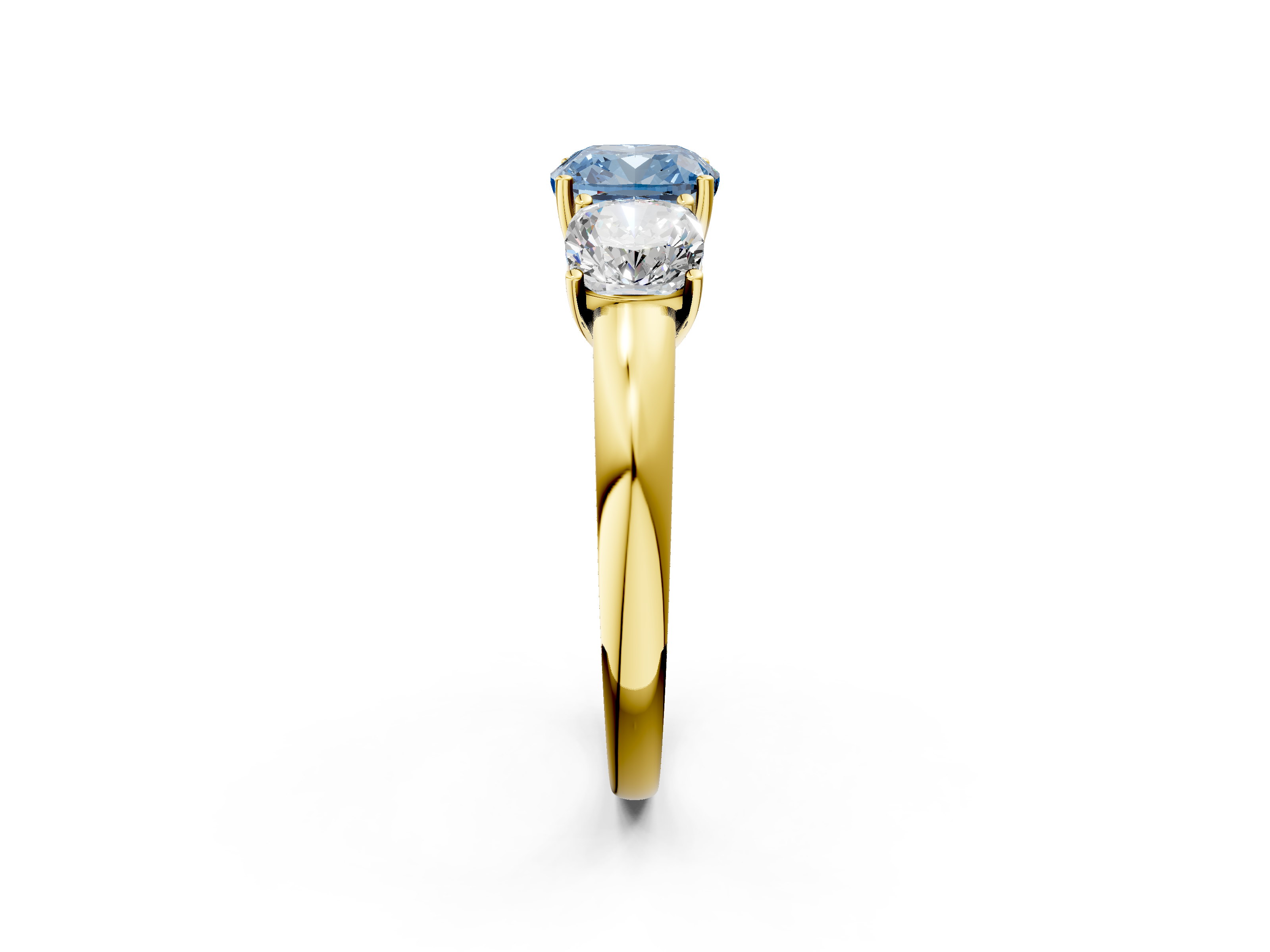 Yellow gold Three-Stone Fancy Blue Cushion  Cut Diamond Ring with Channel-Set Band and Four-Prong Setting_32