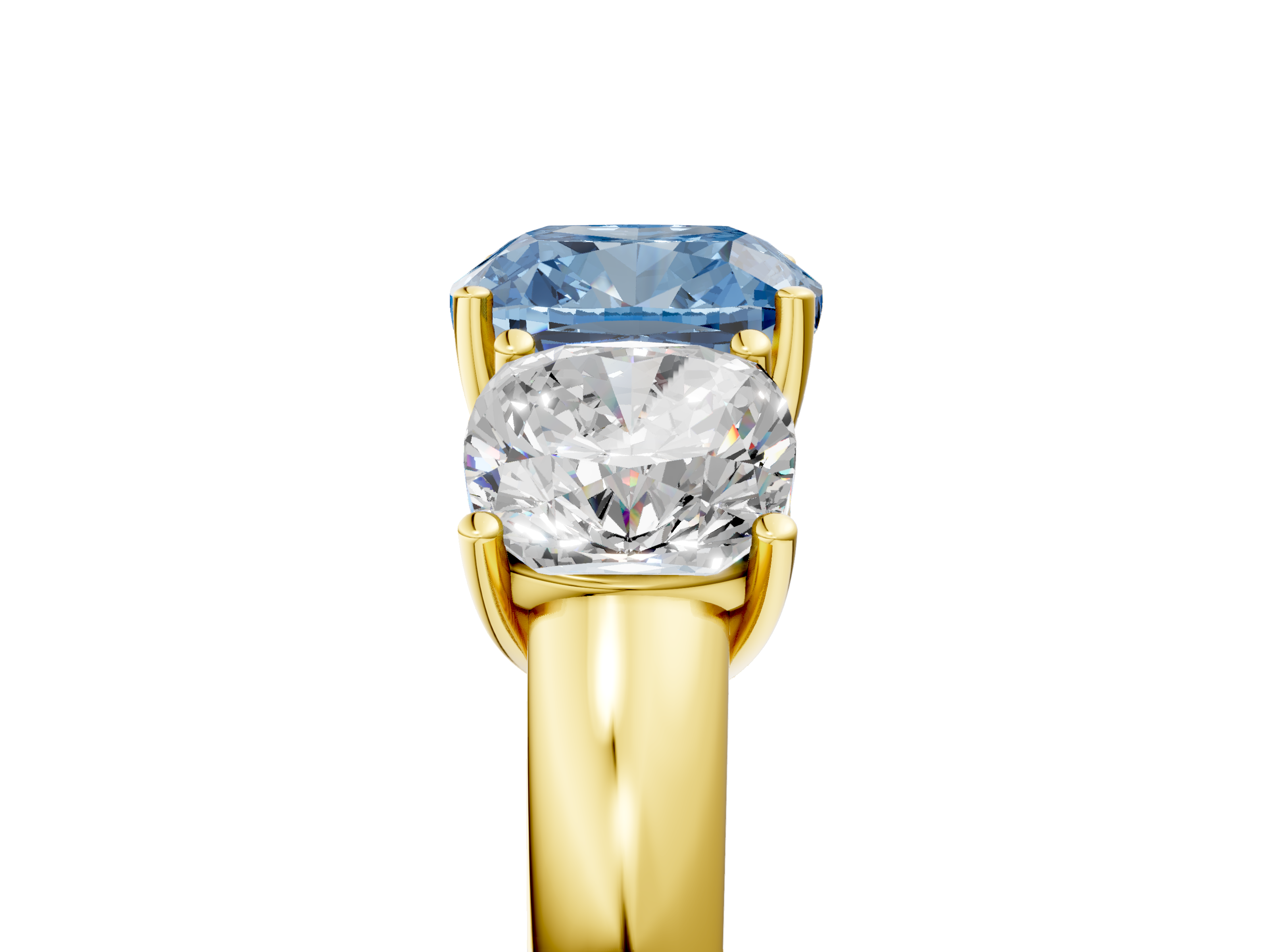 Yellow gold Three-Stone Fancy Blue Cushion  Cut Diamond Ring with Channel-Set Band and Four-Prong Setting_35