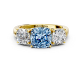Yellow gold Three-Stone Fancy Blue Cushion  Cut Diamond Ring with Channel-Set Band and Four-Prong Setting_46