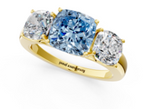 Yellow gold Three-Stone Fancy Blue Cushion  Cut Diamond Ring with Channel-Set Band and Four-Prong Setting_47
