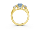 Yellow gold Three-Stone Fancy Blue Cushion  Cut Diamond Ring with Channel-Set Band and Four-Prong Setting_49