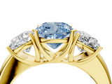 Yellow gold Three-Stone Fancy Blue Cushion  Cut Diamond Ring with Channel-Set Band and Four-Prong Setting_50