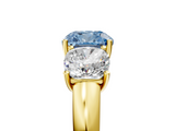 Yellow gold Three-Stone Fancy Blue Cushion  Cut Diamond Ring with Channel-Set Band and Four-Prong Setting_51