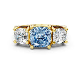 Yellow gold Three-Stone Fancy Blue Cushion  Cut Diamond Ring with Channel-Set Band and Four-Prong Setting_57