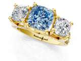 Yellow gold Three-Stone Fancy Blue Cushion  Cut Diamond Ring with Channel-Set Band and Four-Prong Setting_58