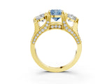 Yellow gold Three-Stone Fancy Blue Cushion  Cut Diamond Ring with Channel-Set Band and Four-Prong Setting_60