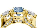 Yellow gold Three-Stone Fancy Blue Cushion  Cut Diamond Ring with Channel-Set Band and Four-Prong Setting_61
