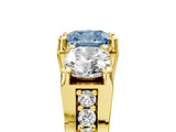 Yellow gold Three-Stone Fancy Blue Cushion  Cut Diamond Ring with Channel-Set Band and Four-Prong Setting_62