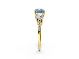 Yellow gold Three-Stone Fancy Blue Cushion Cut Diamond Ring with Pavé Band and Prong Setting_92
