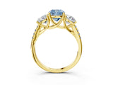 Yellow gold Three-Stone Fancy Blue Cushion Cut Diamond Ring with Pavé Band and Prong Setting_93