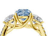 Yellow gold Three-Stone Fancy Blue Cushion Cut Diamond Ring with Pavé Band and Prong Setting_94