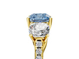 Yellow gold Three-Stone Fancy Blue Cushion Cut Diamond Ring with Pavé Band and Prong Setting_95