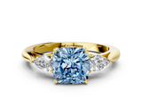 Yellow gold Three-Stone Fancy Blue Cushion  Cut Diamond Ring with Pear Side Stones in Four-Prong Setting_109