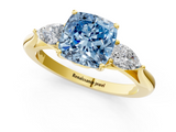 Yellow gold Three-Stone Fancy Blue Cushion  Cut Diamond Ring with Pear Side Stones in Four-Prong Setting_110