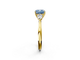 Yellow gold Three-Stone Fancy Blue Cushion  Cut Diamond Ring with Pear Side Stones in Four-Prong Setting_111