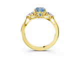 Yellow gold Three-Stone Fancy Blue Cushion  Cut Diamond Ring with Pear Side Stones in Four-Prong Setting_112