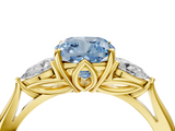 Yellow gold Three-Stone Fancy Blue Cushion  Cut Diamond Ring with Pear Side Stones in Four-Prong Setting_113