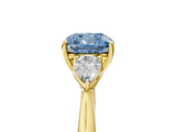 Yellow gold Three-Stone Fancy Blue Cushion  Cut Diamond Ring with Pear Side Stones in Four-Prong Setting_114