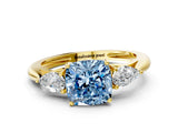 Yellow gold Three-Stone Fancy Blue Cushion Cut Diamond Ring with Pear  Side Stones in Four-Prong Setting_12